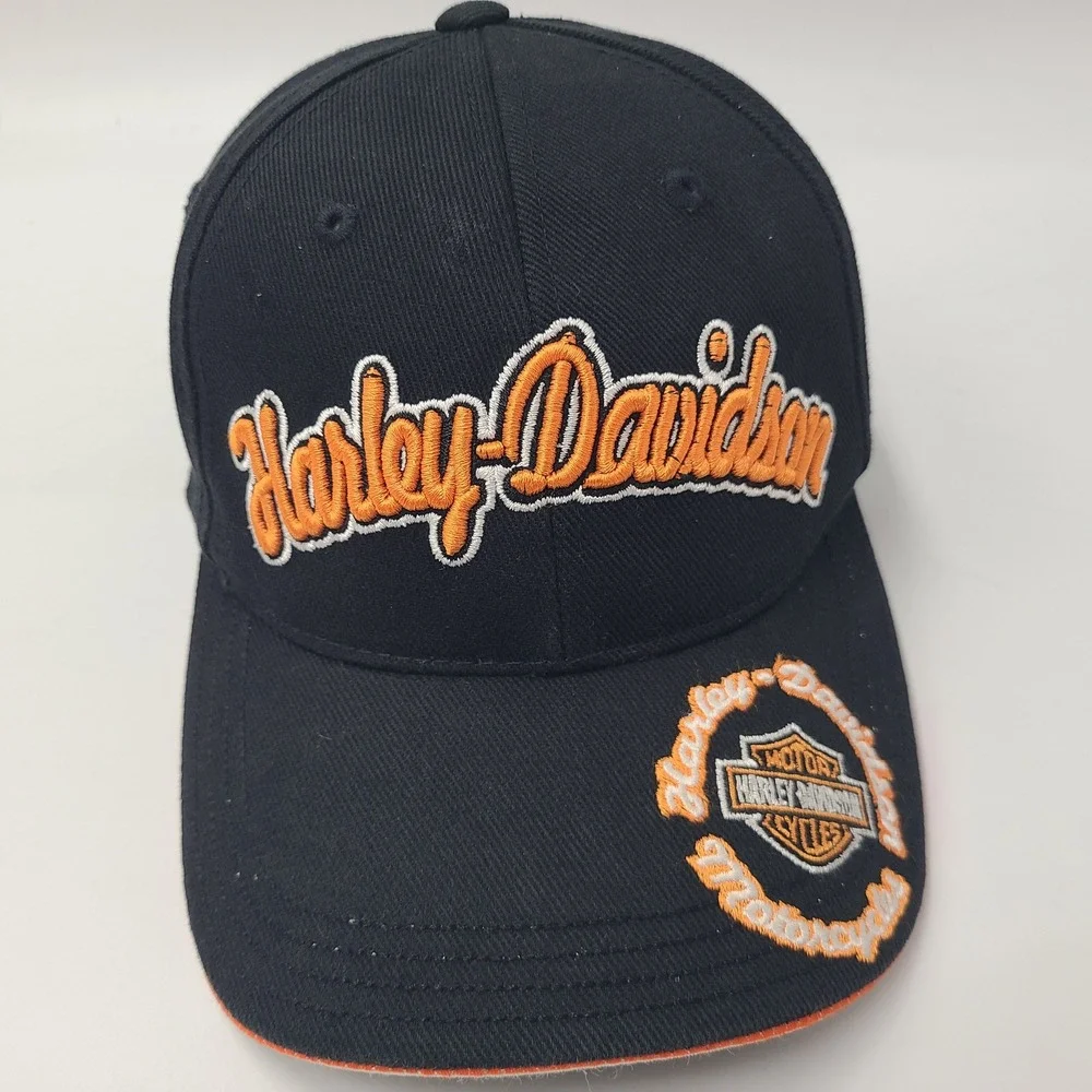 Harley-Davidson Hat Adjustable (Fits Small) Black Orange Motorcycles Biker Men